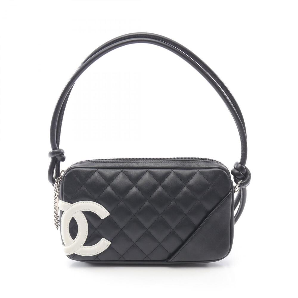Chanel Cambon Handbag Leather Black White
